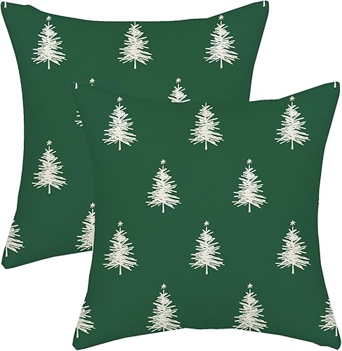 Juego de 2 fundas de almohada de Navidad de 16 x 16 pulgadas, color verde salvia, blanco, decoración para sofá, invierno, Navidad, interiores y