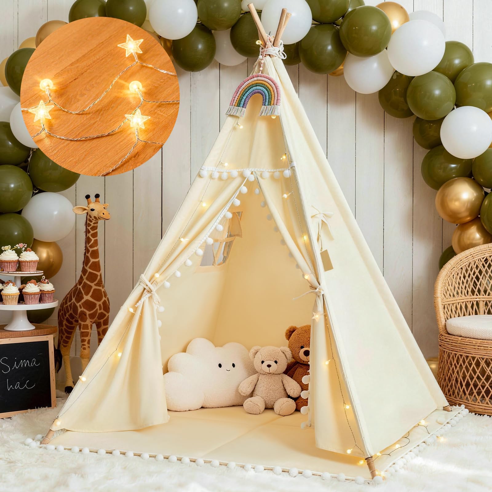 Photo 1 of HalloDeer Teepee Tent for Kids with Padded Mat & Star Lights