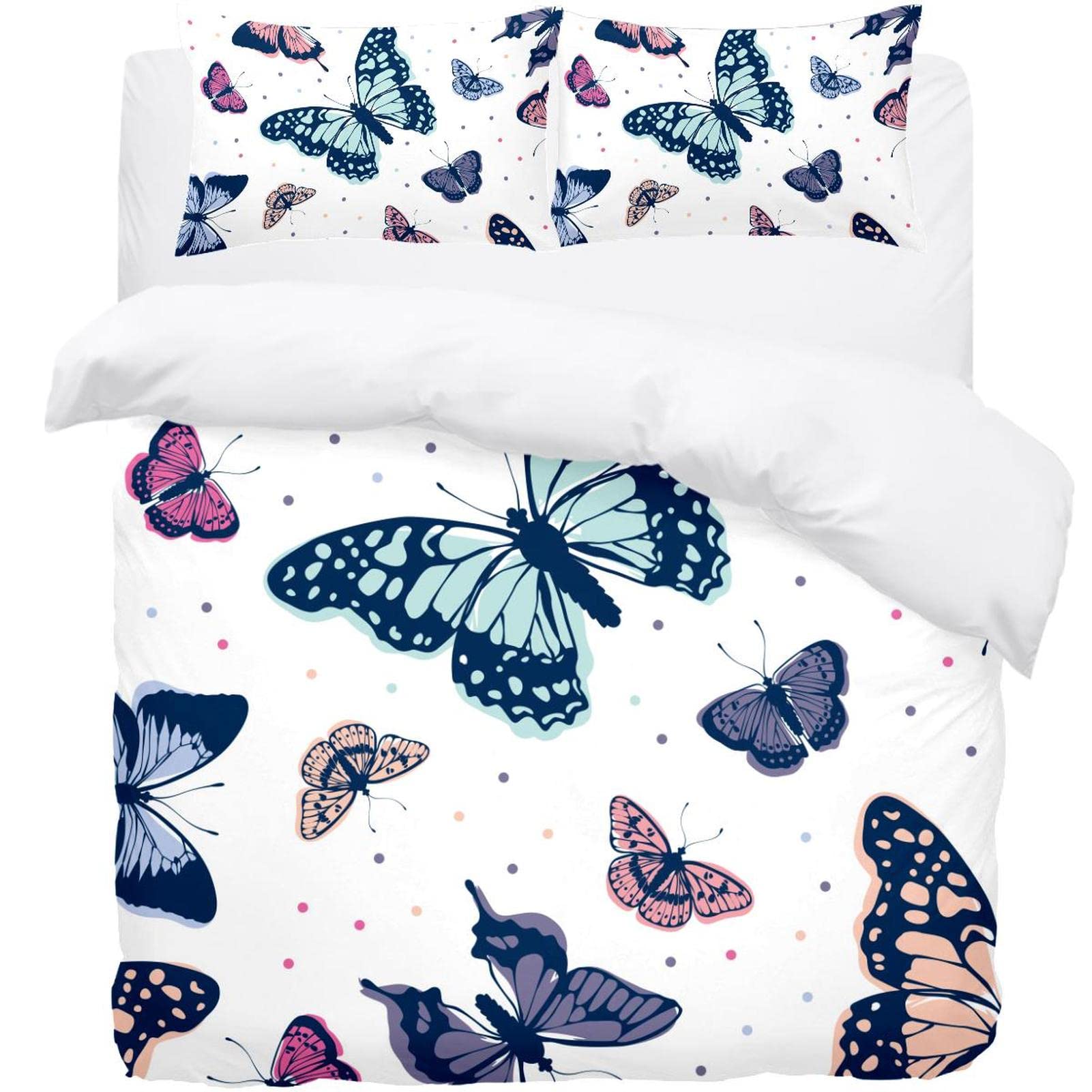 Housse de couette douce contre sommeil agité parure lit papillon rose