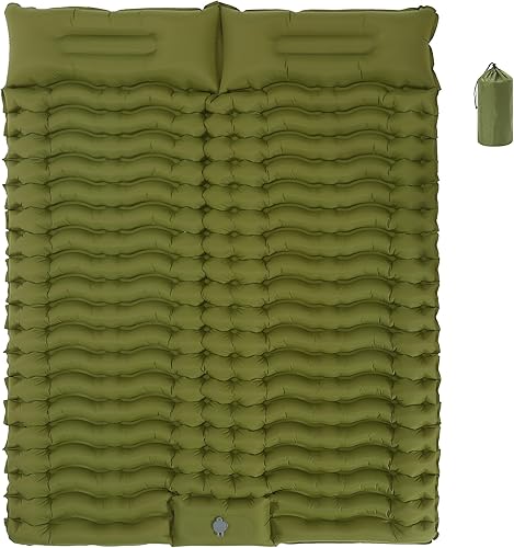 Almohadilla de dormir doble para acampar autoinflable de 4 pulgadas extra gruesa almohadilla de camping para 2 personas con almohada bomba de pie