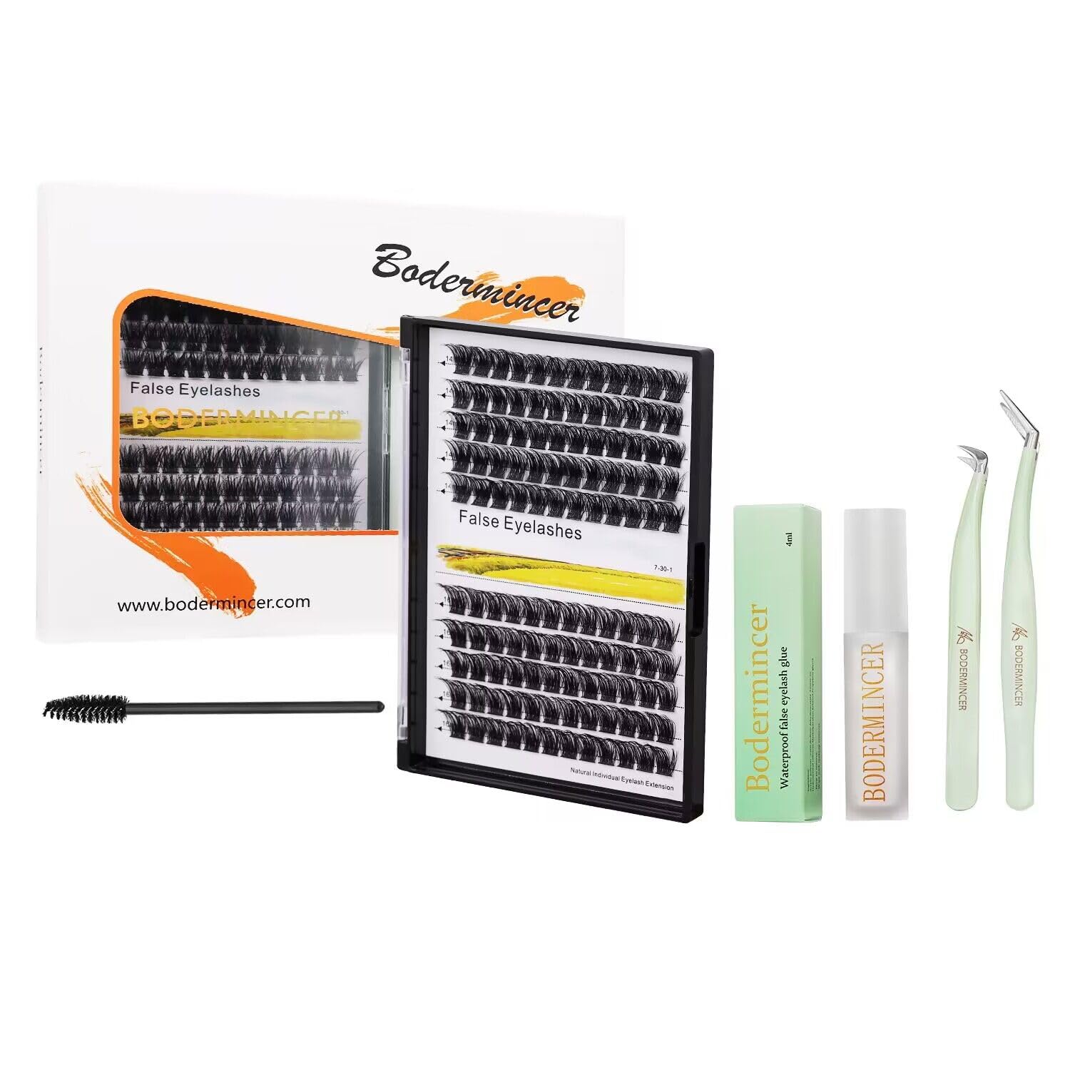 Bodermincer 120 Clusters 10mm+12mm/12mm+14mm/14mm+16mm Mixed Wide Cluster False Eyelash Individual Cluster EyeLashes Grafting Fake False Eyelashes Eyelash Extension (KIT M01 Black 10mm+12mm Mixed)