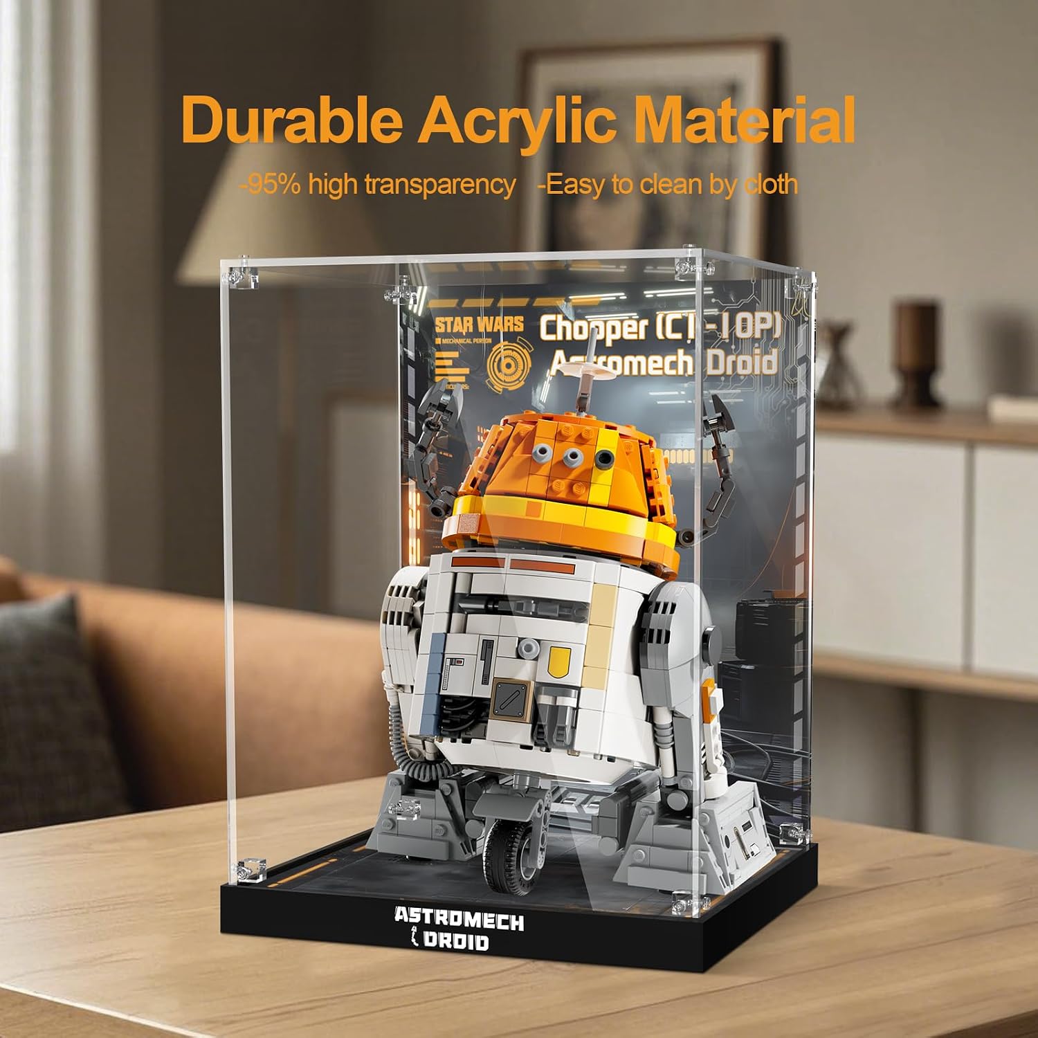 Acrylic Display Case Compatible with Lego Chopper (C1-10P) Astromech Droid, Dust-Proof Protective Showcase Box for Lego 75416 (Only Case - Model Not Included)