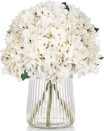 XOETCP Ivory White Hydrangea Artificial Flowers Bulk 10 PCS for Vase Home