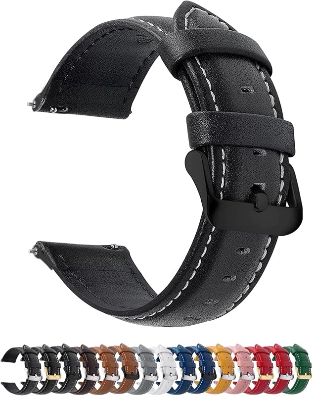 Fullmosa Correa de reloj de cuero de liberación rápida de 22 mm para Garmin Samsung Galaxy | Correa para Garmin Vivoactive 4 45mm,Garmin Venu 4(45mm)/Venu 3/Venu 2,Samsung Galaxy Mujer Hombre, Hebilla Negra y Negra