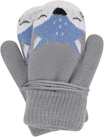Moufle Enfant Hiver Gants Tricoté Chaud Garçon Fille 4-8 ans Gants avec Ficelle Anti-perdue Mitaines Complet Thermique Motif Lapin Mignon Gants Doublure Polaire pour Ski Neige Extérieur (Gris B