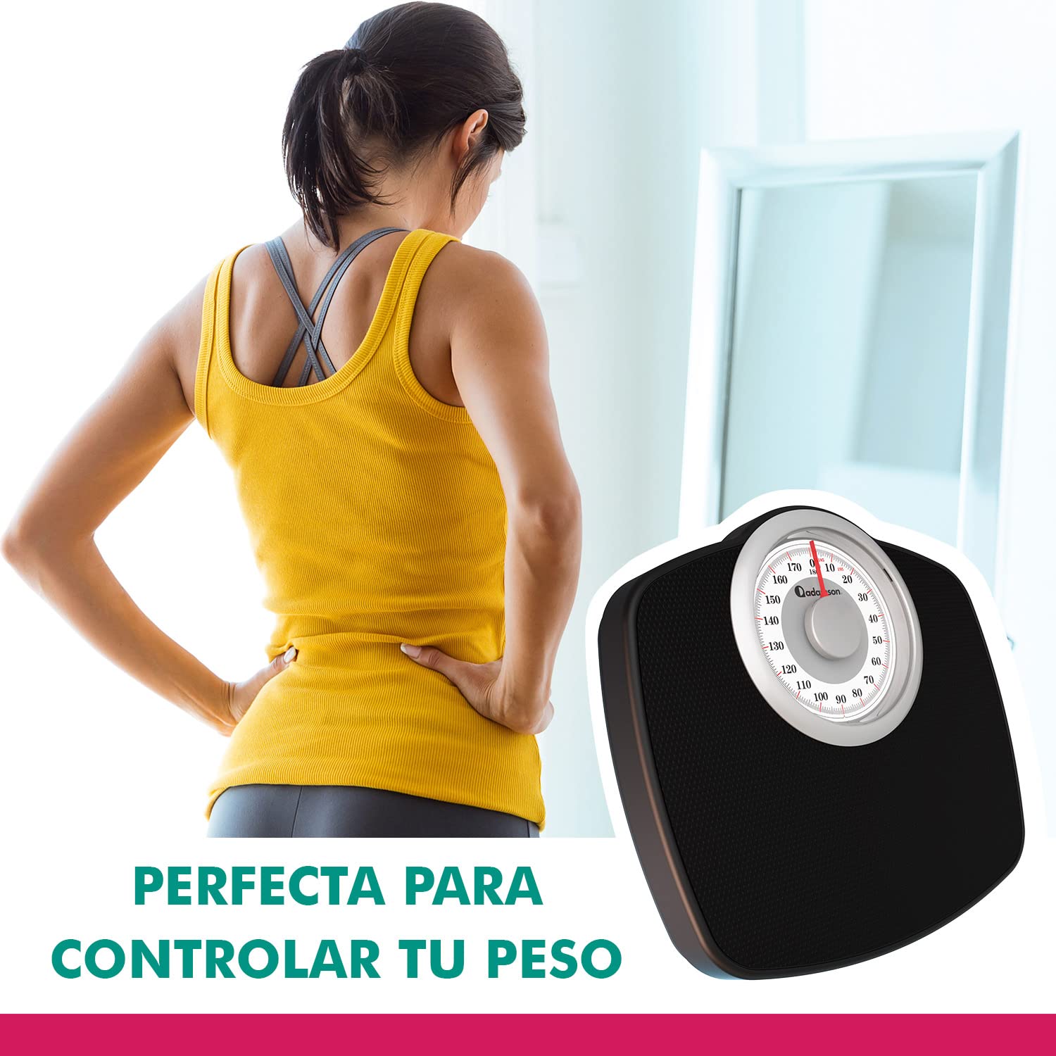 Adamson A25W - Báscula de Baño Analógica - NUEVO - Hasta 180 KG - Números Grandes Y Base Antideslizante - Balanzas Para Baño de Alta Precisión - 20 años de Garantía - Para Casa, Dormitorio - Blanco