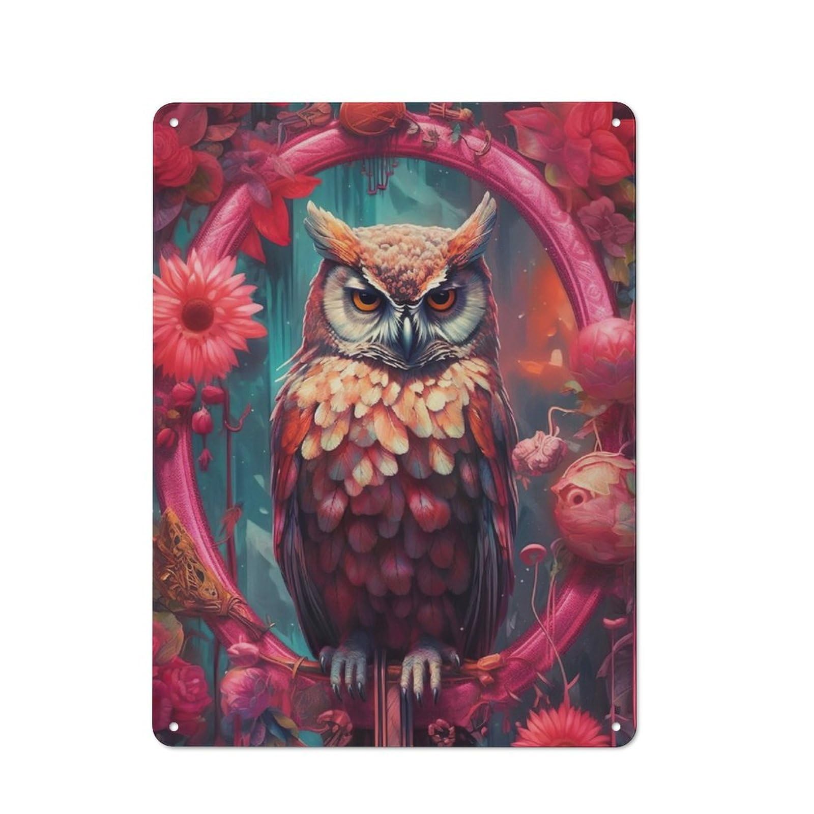 Junmoney Cute Owl Portrait Rustic Metal Sign 40X30cm Featuring For Garage Wall, Suited To Garage Decor Collectors