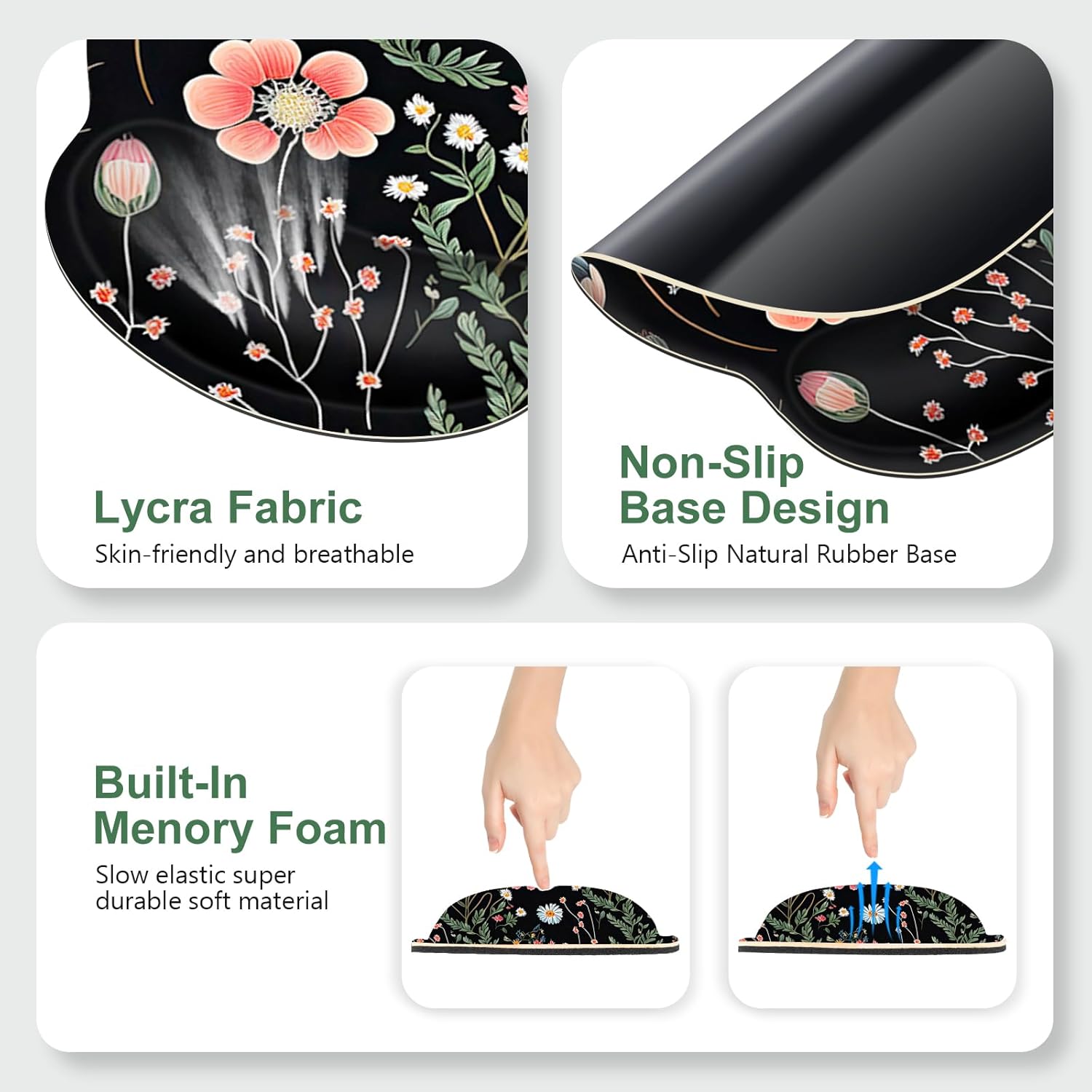 Flower Desk Mat, 4in1 Large Mouse Pad with Wrist Rest, Desk Matt for Desktop, Desk Pad Mat, Anti-Slip XXL Computer Ergonomic Mousepad with Wrist Support for Keyboard and Mouse I Black Florals Weeds