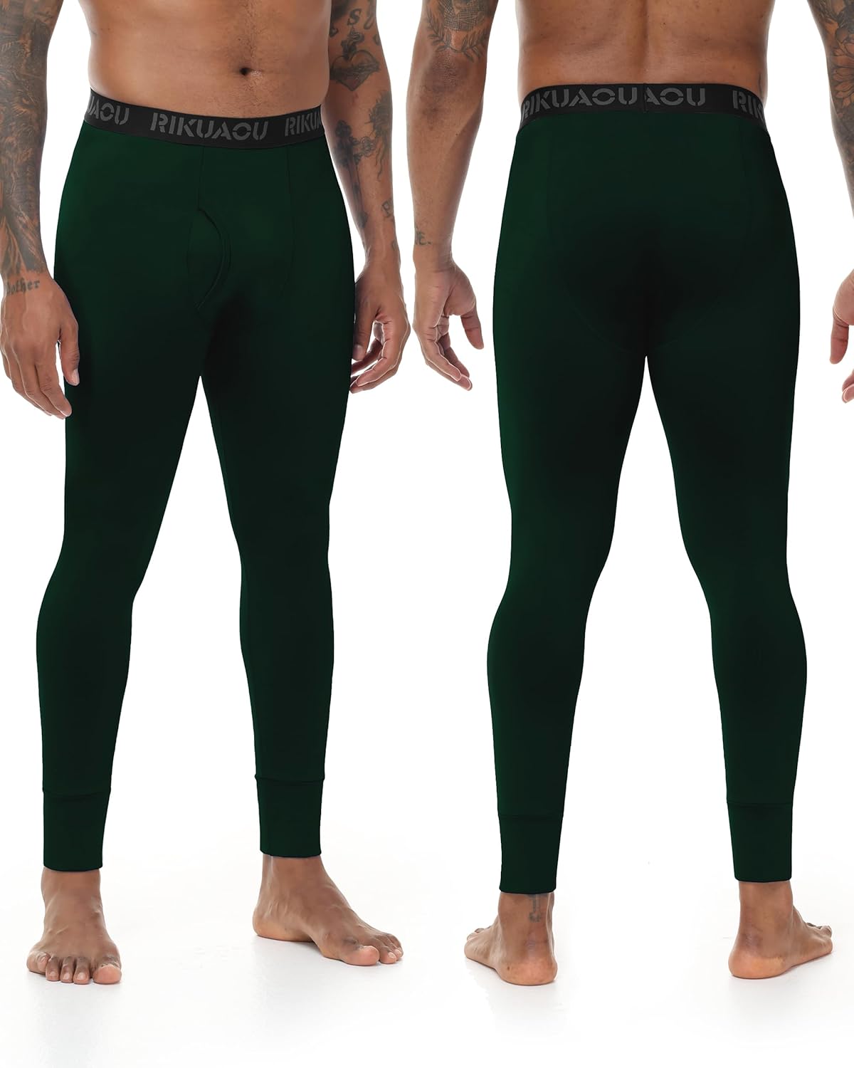 Men's Thermal Underwear Bottoms, Fleece Lined Long Johns Pants with Fly, Athletic Base Layer Leggings Cold Weather - Image 2