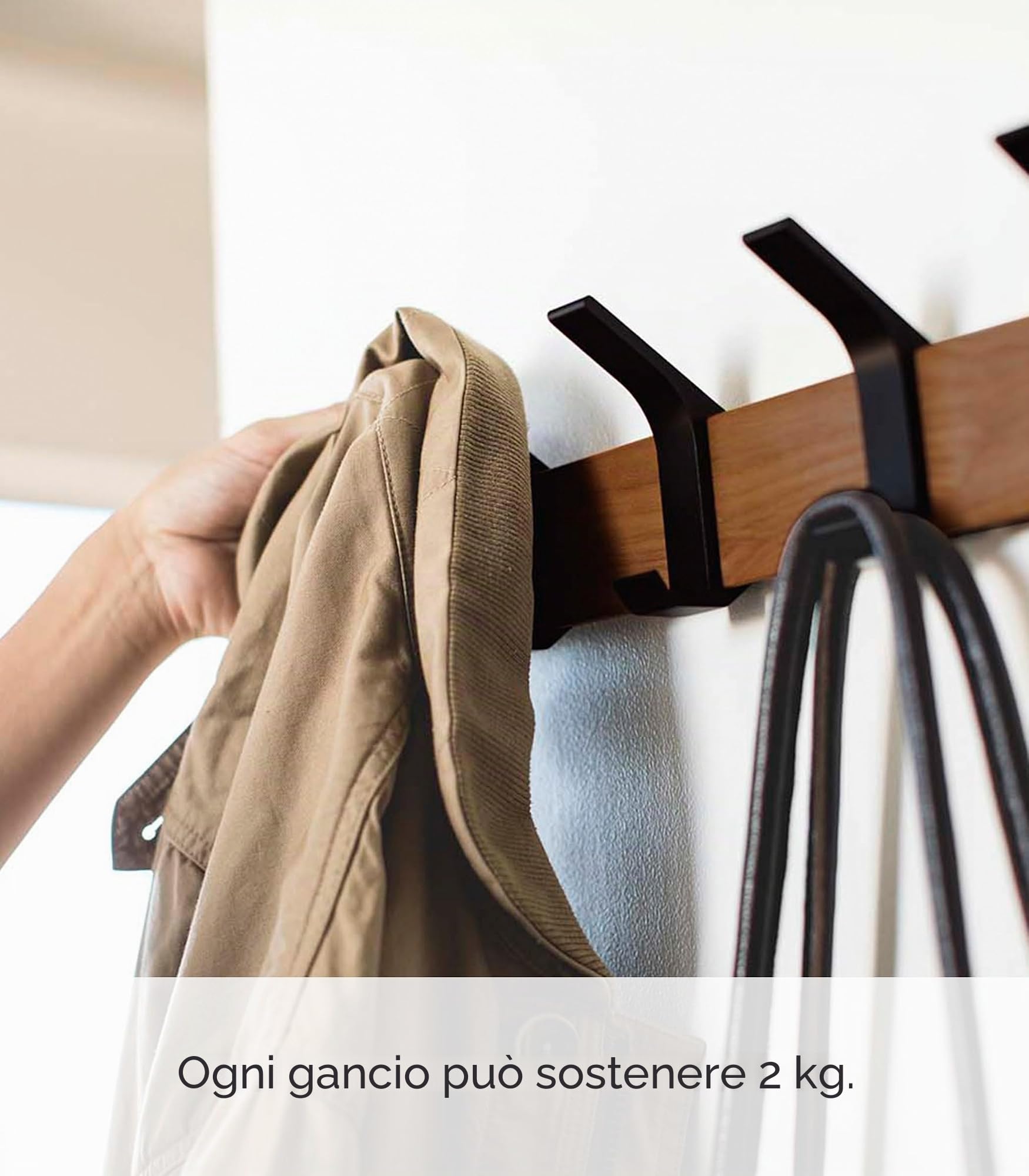 YAMAZAKI RIN Wall Coat Rack, marrone, Wood/Aluminum, 50 x 6.5 x 10 cm