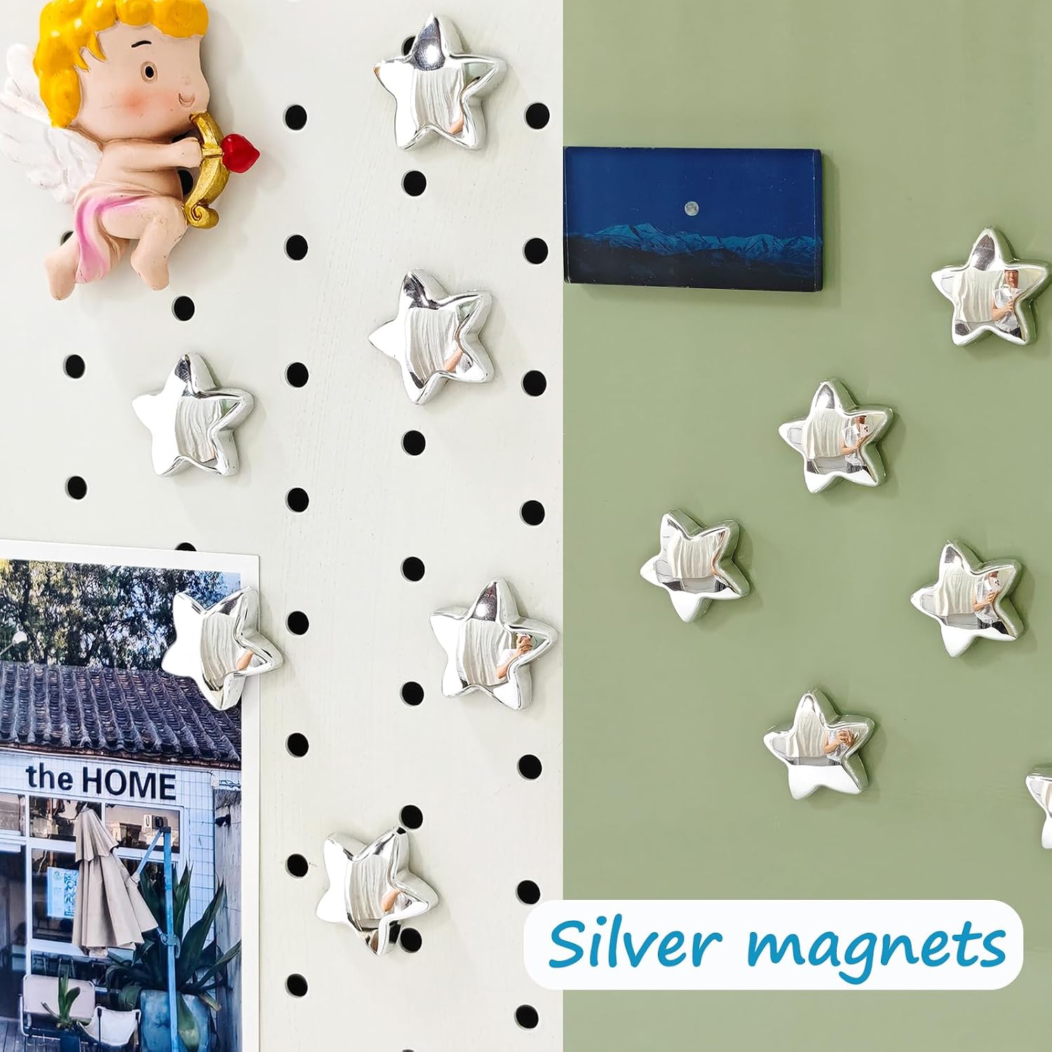 12PCS Silver Fridge Magnets Cute Star Refrigerator Magnet Set
