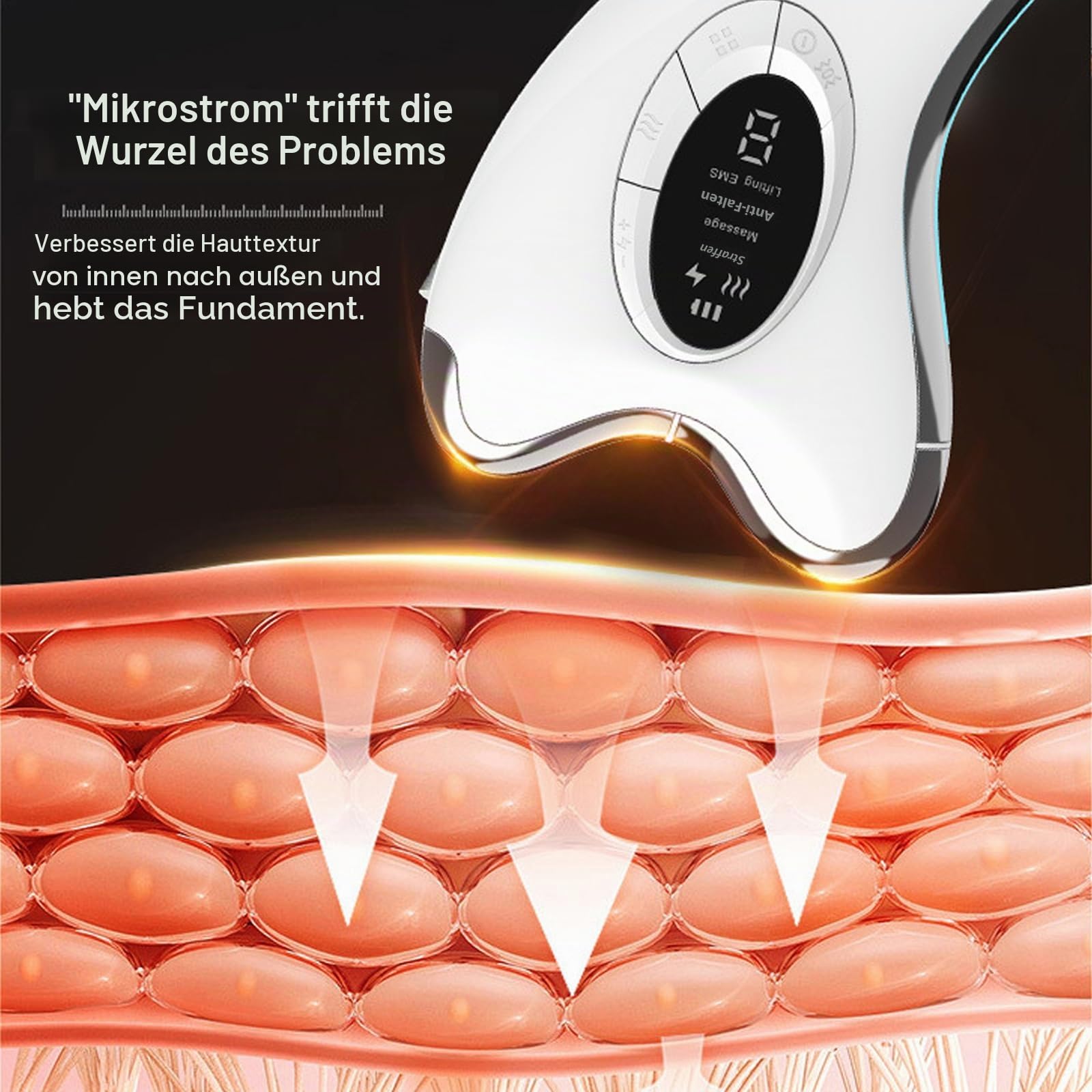EMS Gua Sha Elektrisch, Gesichtsmassagegerät mit Wärme & Vibration & LED Blau/Gelb/Rot Licht, 4 Modi 9 Intensitätsstufen Massager Gerät Für Gesicht Hals Anti Falten, Anti Aging, Face Lifting