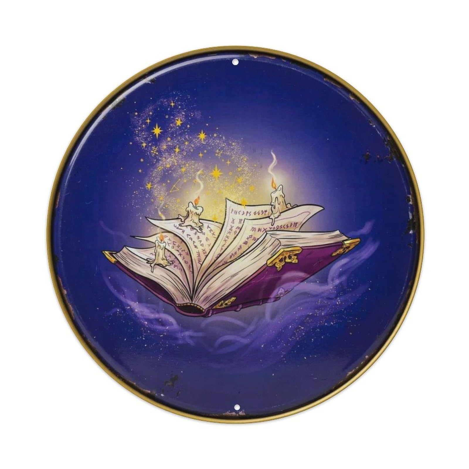 Magical Floating Spell Book Round Metal Tin Sign Plaque