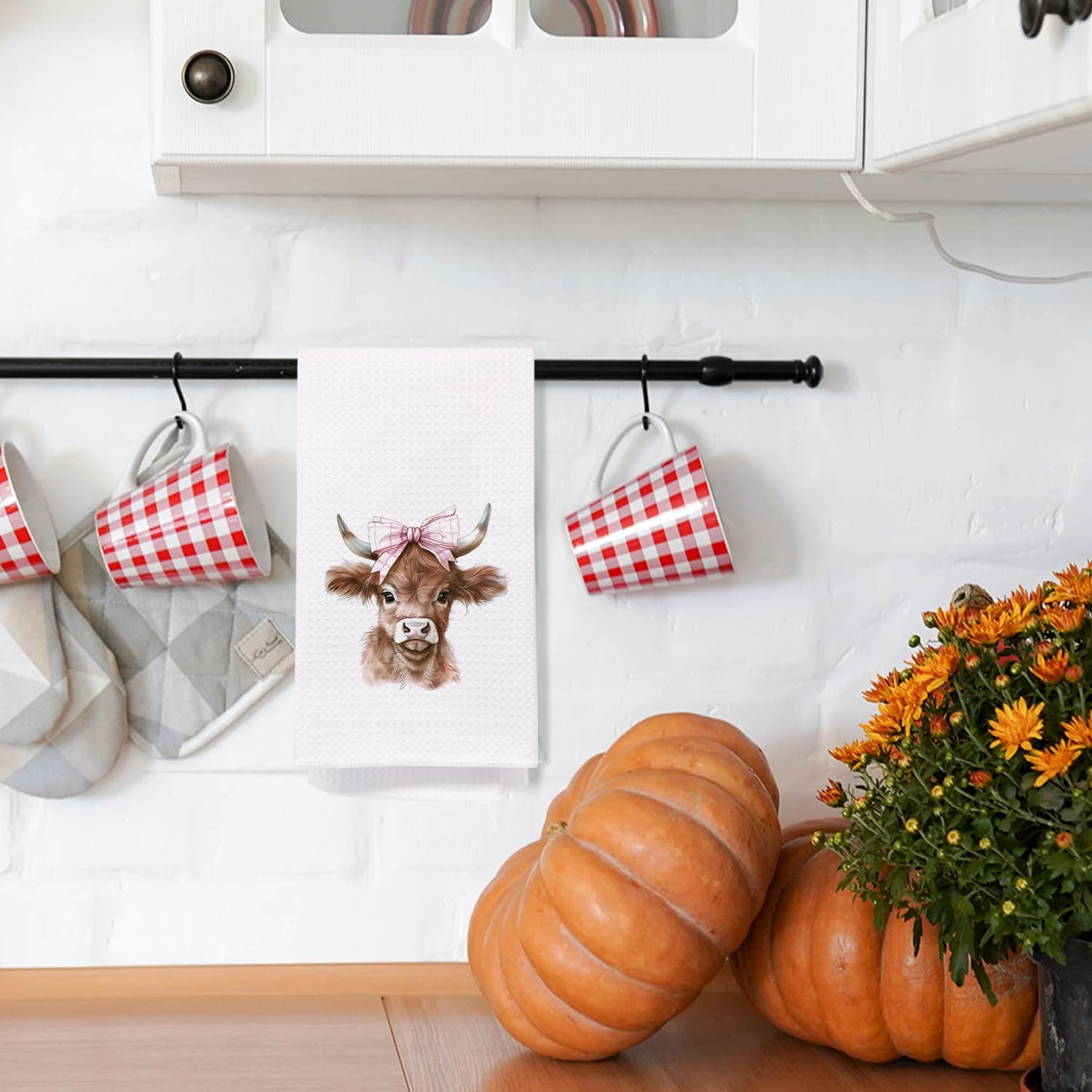 SPBL&L Coquette Western Cow & Plaid Bow Kitchen & Bath Decorative Hand Towels, 16x24 Inch - Image 3