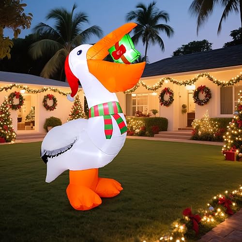 Vista 21 de Shappy Decoración inflable de Navidad de 4.9 pies con sombrero de Papá Noel, decoración inflable de Navidad con luz LED, decoración navideña