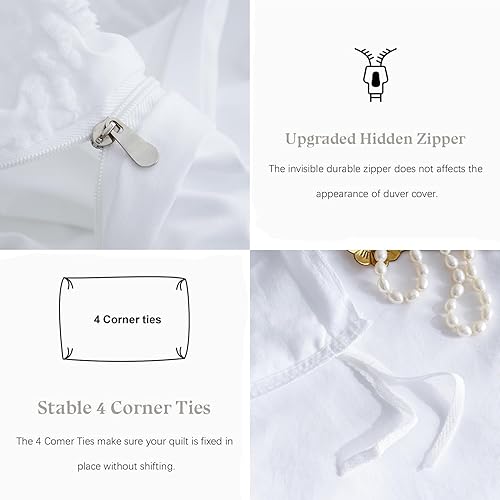 Miniatura 6 de Nayoroom Juego de funda de edredón bohemia, tamaño King, color blanco, con textura de cheurón, juego de ropa de cama de 3 piezas de microfibra