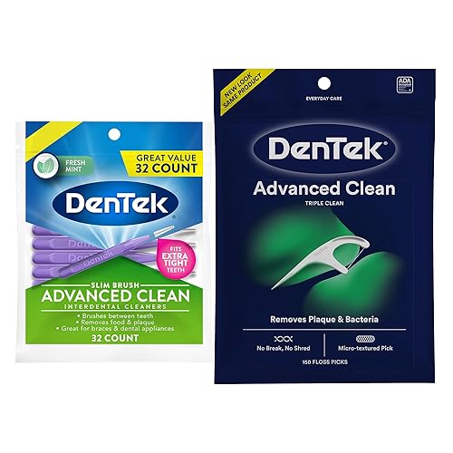 DenTek Púas de hilo dental triple limpio, sin roturas  150 unidades y limpiadores interdentales de cepillo delgado DenTek  Cepillos entre dientes