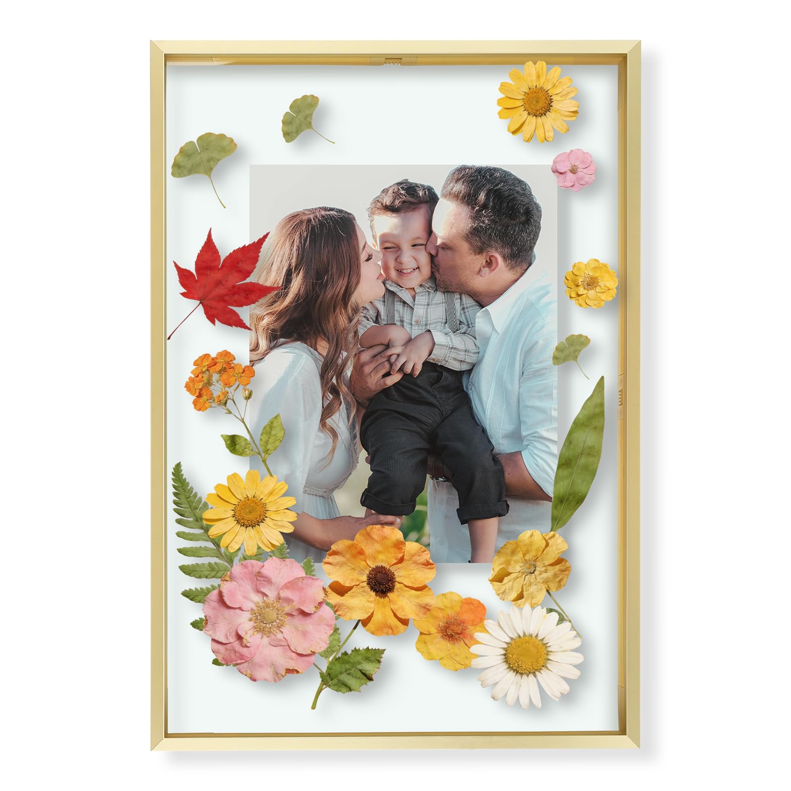 Cadre photo en aluminium au design flottant haut de gamme avec finition dorée brillante