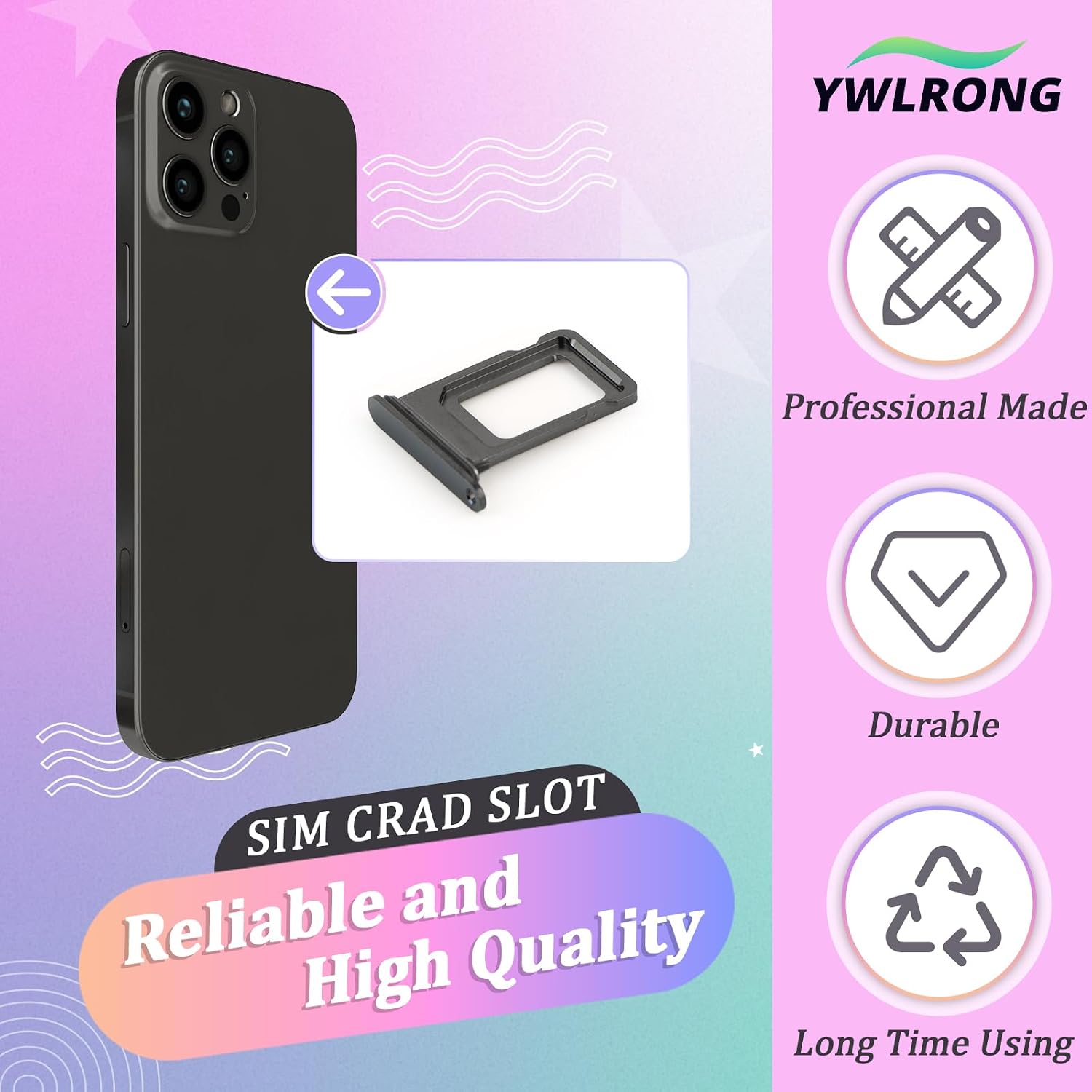 2PCS SIM Card Tray for iPhone 12 Pro/12 Pro Max SIM Card Slot Holder Replacement for iPhone 12 Pro/12 Pro Max with Open Eject Pin(Black)