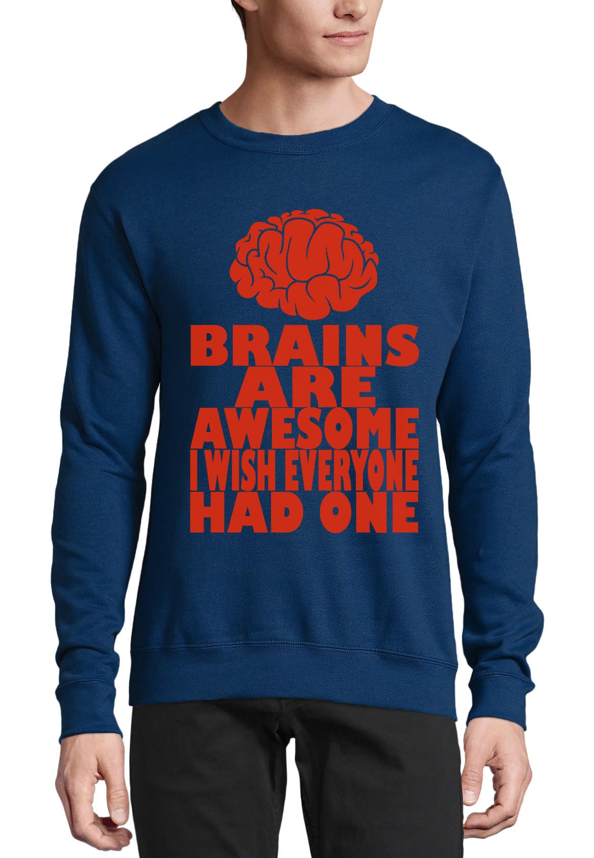 Pull coton bleu marine Brains are Awesome sweat humoristique avec slogan - 3