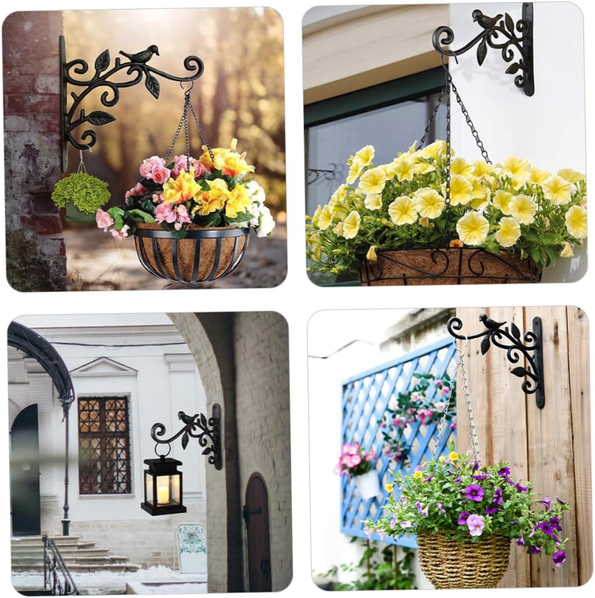 2pcs Outdoor Plant Hanger Hook Wall Mount Flower Basket Holder Decorative Iron Plant Hanger Bracket for Home