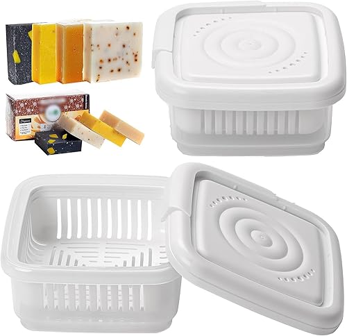 Miniatura 7 de Juego de 3 fundas cuadradas de viaje para jabón, jabonera con tapa, bandeja para jabón con estante de drenaje para ducha de baño, soporte portátil