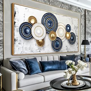 Wall Art Simple Wall Decor Blue and Yellow Canvas Painting Abstract Wall Art for Bedroom Living Room Dining Room Home Office Decor 30"x60" with Framed