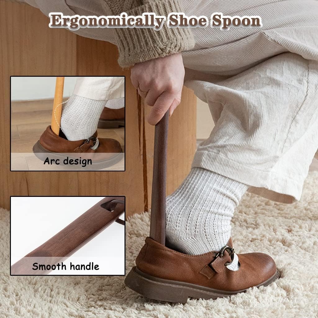 calzador mango largo, Calzador Duradero Calzador Madera Viaje Hogar Mujer Embarazada Cuchara for Zapatos, Ayudante for Zapatos con Mango Largo de Nogal, Levantador de Zapatos for discapacitados con co
