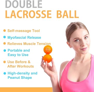 Peanut Massage Ball, Double Lacrosse Ball for Myofascial Release, Trigger Point Therapy, Muscle Relief, Acupoint Massage, Alleviating Neck, Shoulder, Back, Legs, or Muscle Tension - Orange