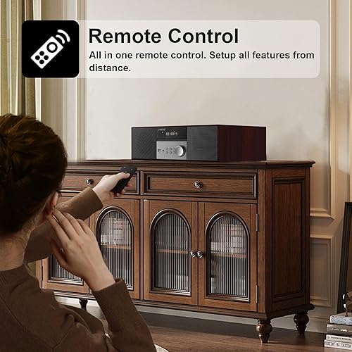 Miniatura 3 de LONPOO Sistemas de sistema estéreo con reproductor de CD, reproductores de CD de 40 W para el hogar, Bluetooth, reproducción USB, radio FM, entrada