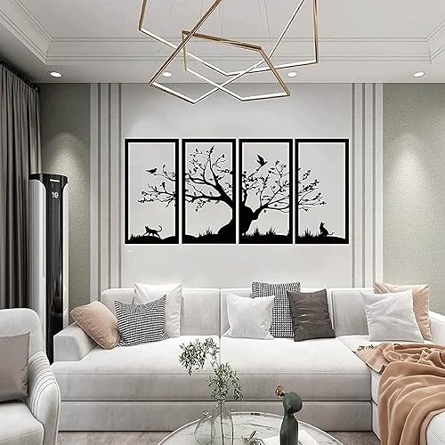 Miniatura 7 de Metal Wall Art Sculpture Decorative Metal Tree of Life Wall Decoration, Metal Tree Wall Art, 4 Panels Tree of Life Decor, Metal Wall Hangings, Tree