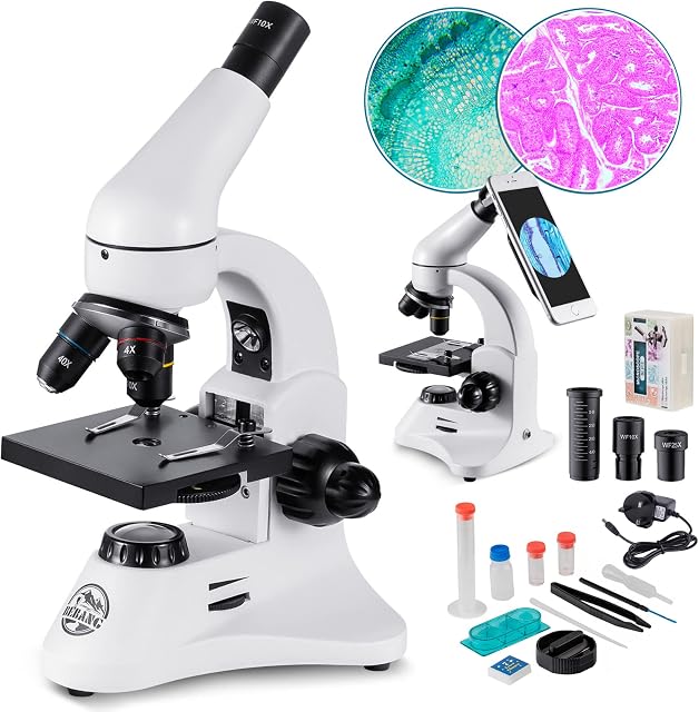 2000X Optical Metal Microscope for Adults Kids Students, Two WF Eyepieces Dual-illuminators Fine Focusing Full Kit