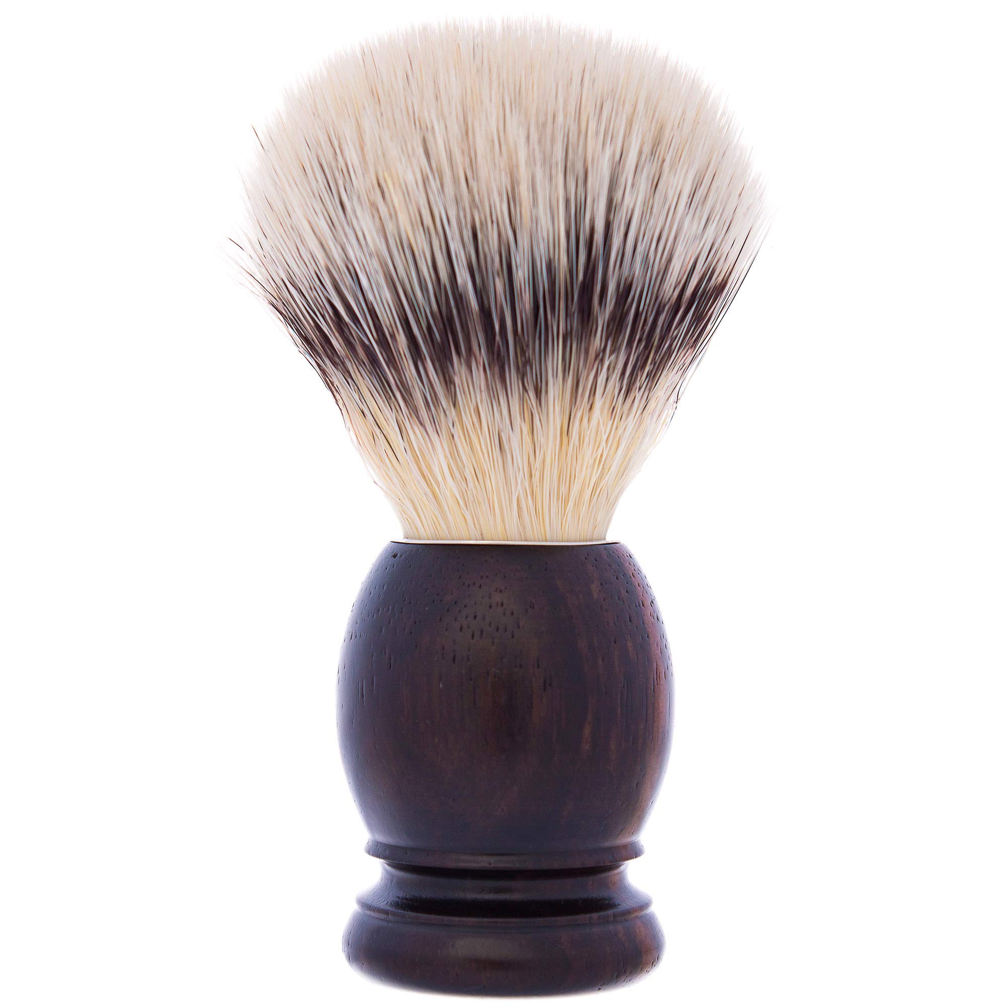 Plisson - Pennello da barba classico, Pennello sintetico in fibra bianca di alta qualità - Manico ebano di Macassar - Dimensione 12 Standard - Comfort e morbidezza - Fabbricazione francese