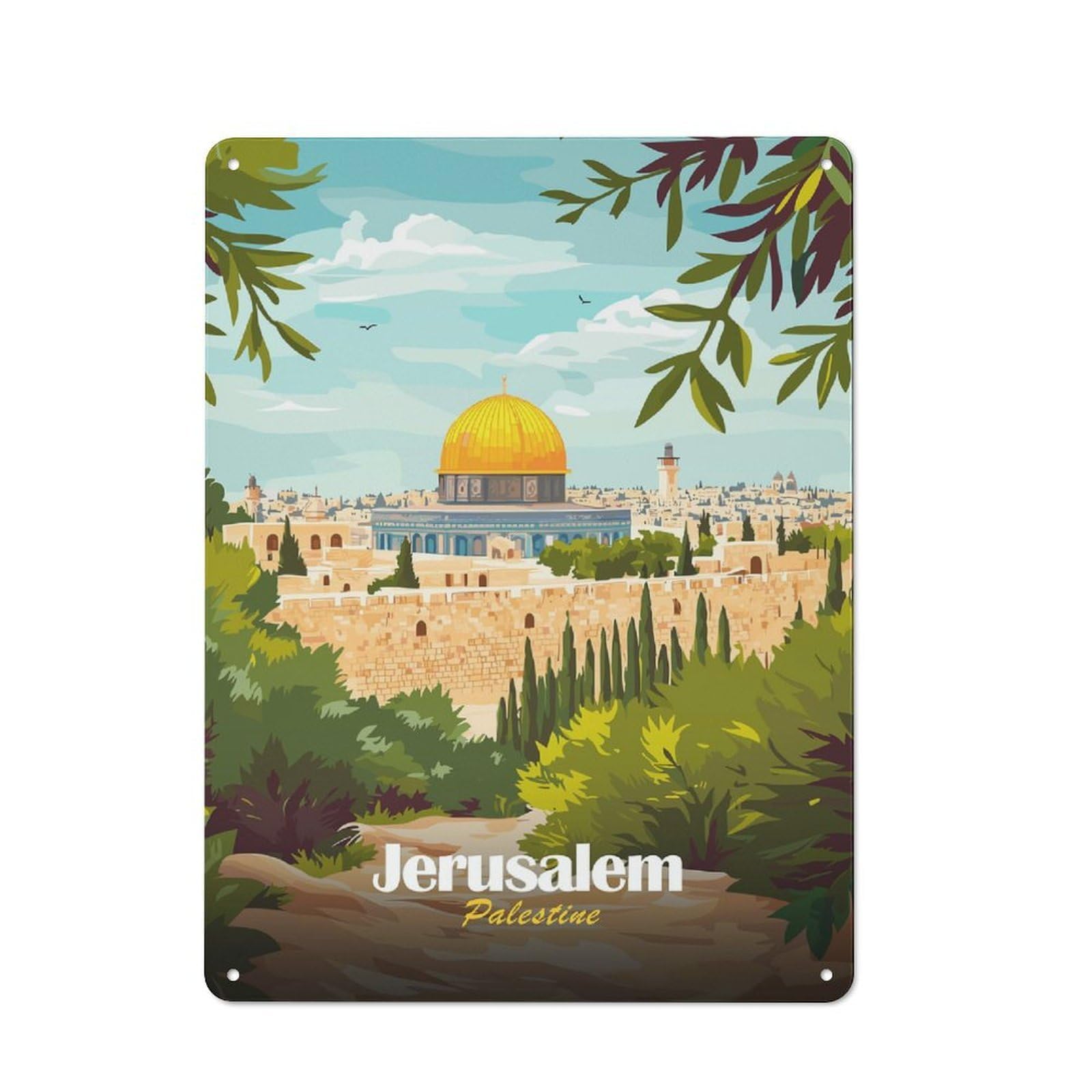 Junmoney Style-21 Vintage Garden Room Metal Sign 40X30cm Featuring Jerusalem, Palestine Illustration, Utility Space Decor For Shed, Garden Room, Porch Or Garage