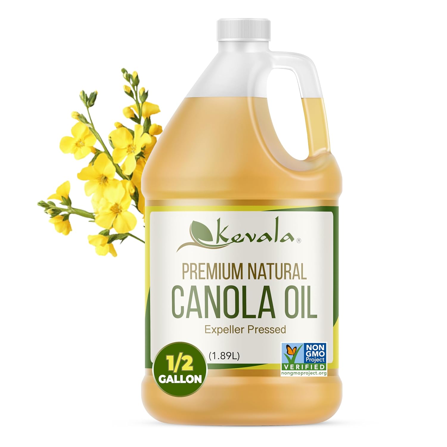 kevala Canola Oil - Premium Natural Cooking and Baking Oil with Smooth Texture and Light Flavor, Delicate Base for Salad Dressing and Dips, No Pesticides or Preservatives Used, 64 fl oz, 1/2 gal