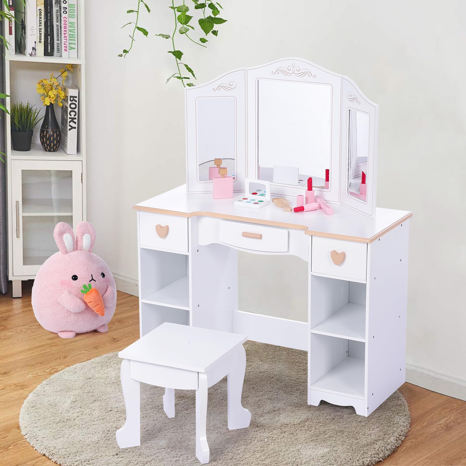 Coiffeuse enfant Zstar le cadeau d'anniversaire idéal avec table de maquillage en bois fille