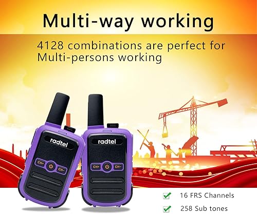 Miniatura 3 de Radtel RT12 Walkie Talkies recargables para adultos de largo alcance FRS radio bidireccional 16CH manos libres VOX para acampar senderismo (morado)