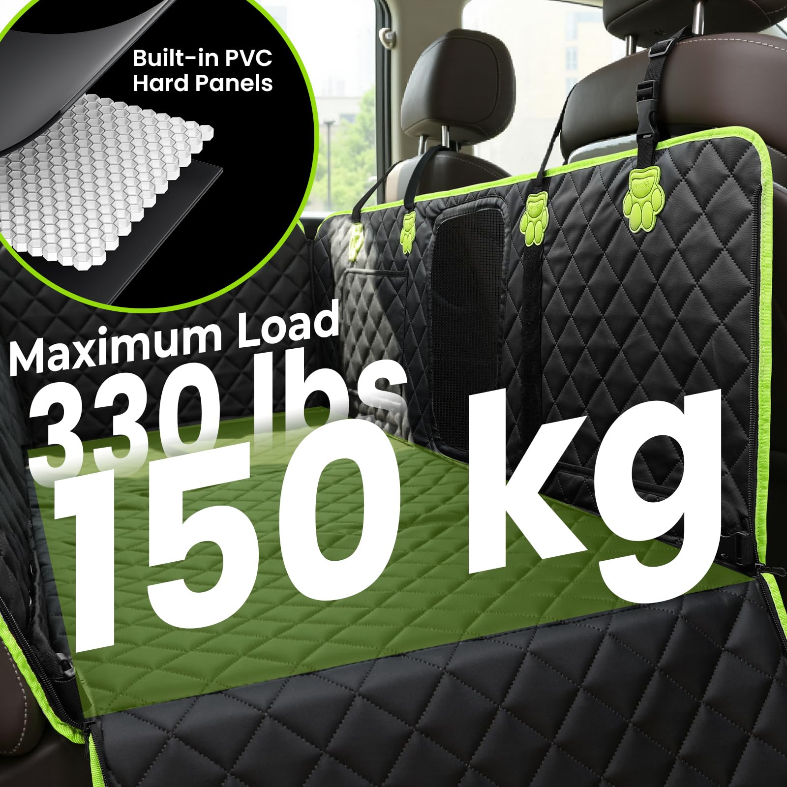 Pecute Protection Voiture Chien 2-en-1, Siège Auto pour Chien Très Solide, Imperméable et Anti-Griffes pour Siège Arrière, Support jusqu'à 150 kg, 40% d'espace Supplémentaire