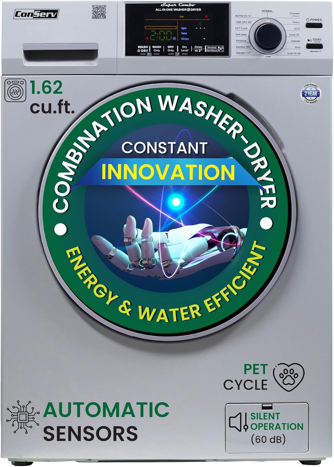 Conserv All-in-One Washer Dryer VENTLESS/VENTED PET cycle 1.62cf/15lbs 110V