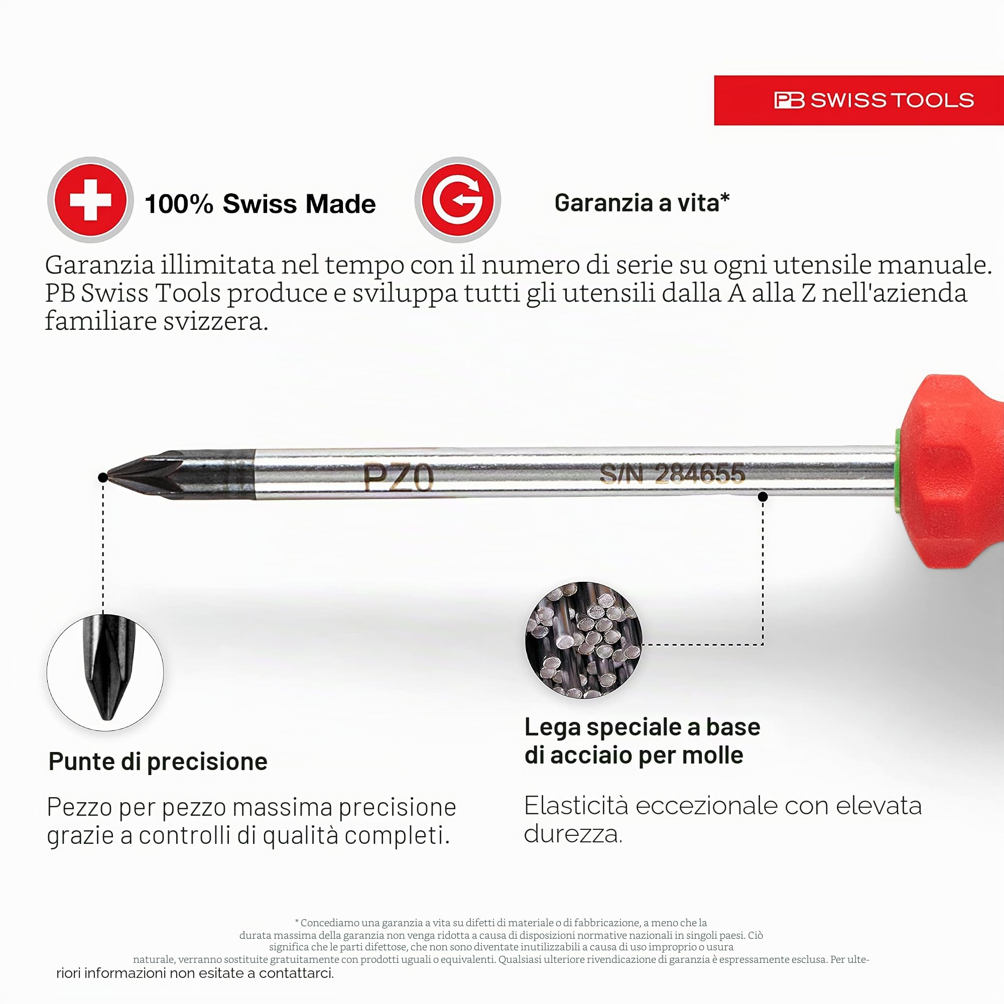 PB Swiss Tools Pozidriv PB 8243 - Set di cacciaviti a croce, 100% prodotto in Svizzera, 4 pezzi, set di cacciaviti SwissGrip (PZ0/PZ1/PZ2/PZ3) con supporto a parete (4 pezzi, rosso/verde)