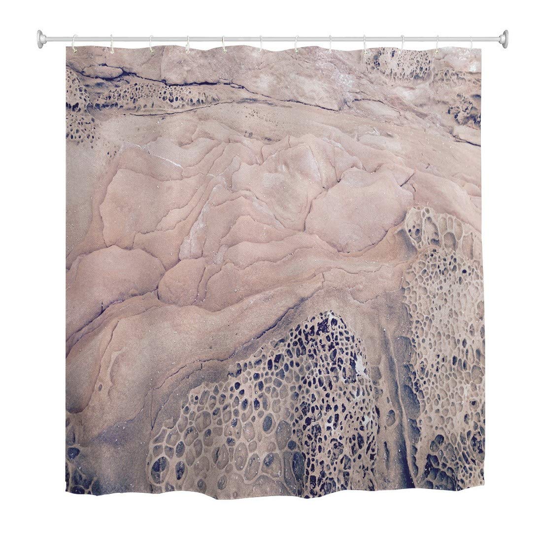 Rideau de douche rose en polyester étanche motif roche 180x180cm