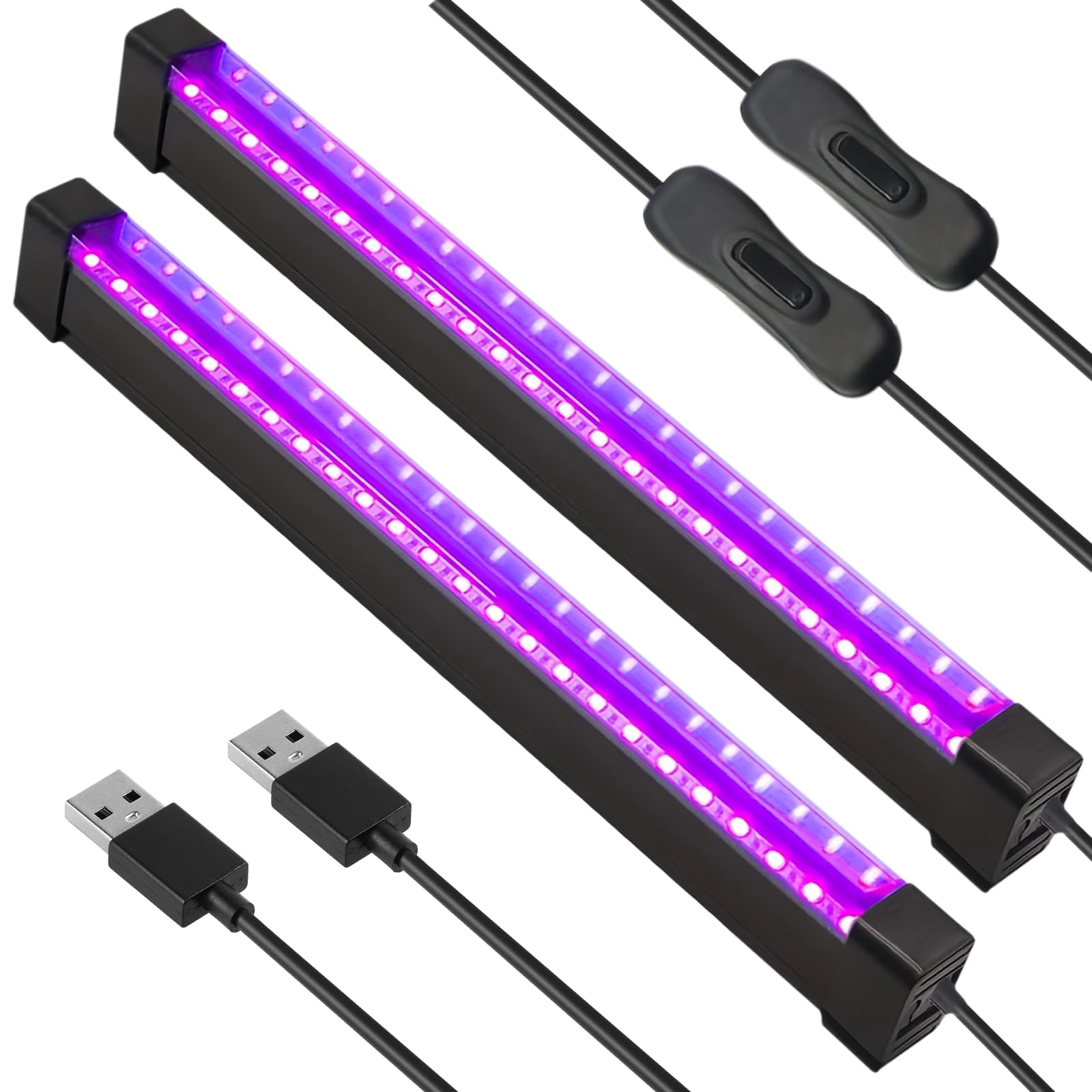 2 lámparas de luz negra: 8 W, lámpara de luz negra con interruptor y conector USB, luz negra UV, tubo de luz UV para discoteca, fiesta, Halloween, decoración de escenarios
