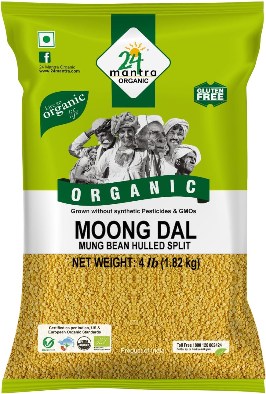 Moong Dal - Usda Certified Organic - European Union Certified Organic - Pesticides Free - Adulteration Free - Sodium Free (4 Pound (Pack Of 1) Yellow)