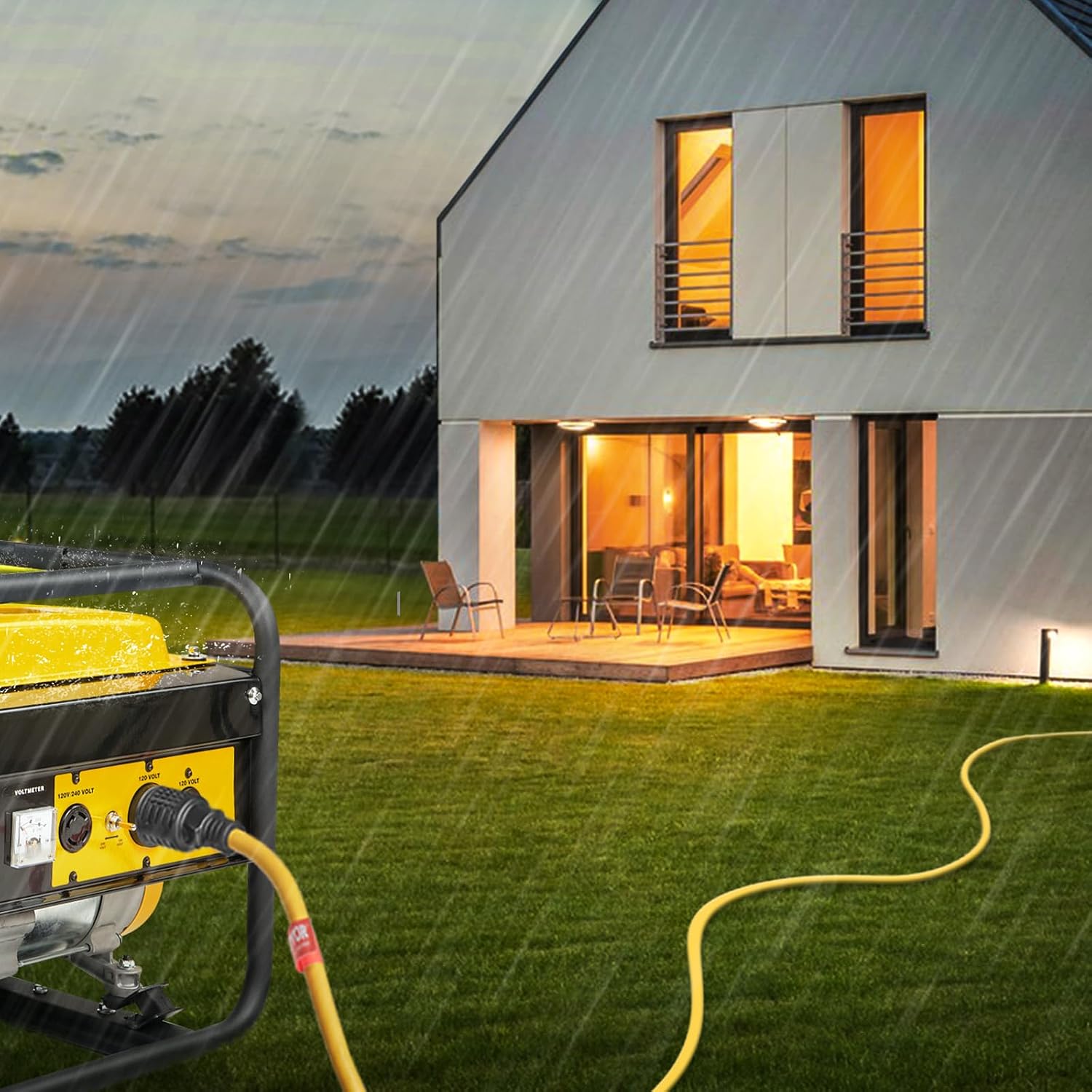 VEVOR 30-Amp Extension 25 Feet, 125V 3750W Heavy Duty Outdoor Cord, L5-30P / Three NEMA 5-15R STJW Flexible Power Cable with Twist Lock Connectors, for Generators, Black