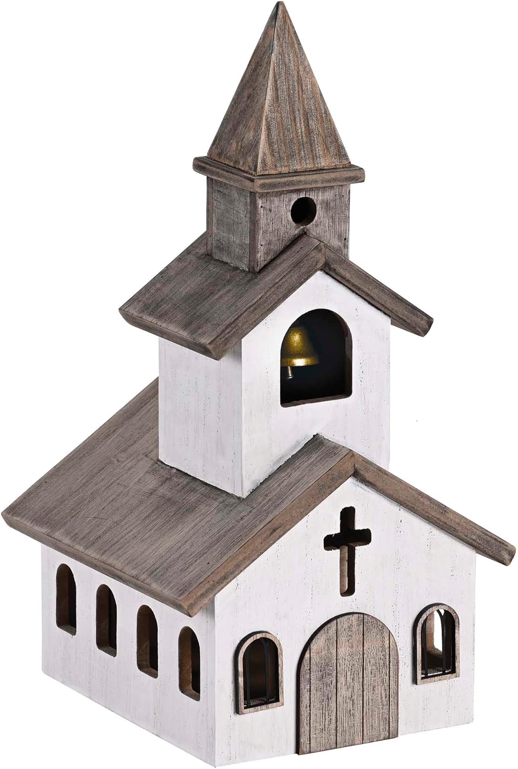 Dicksons Christmas Tabletop Figurine Festive Holiday Décor 6.75 x 12 Inch Wood Quaint White Church with Bell and Cross