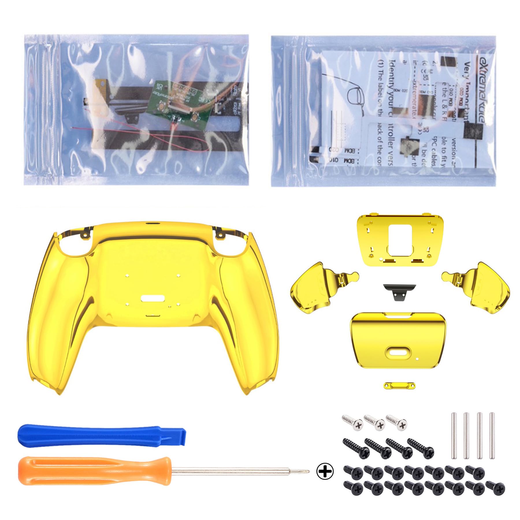 eXtremeRate Programable Rise 2.0 Remap Kit para ps5 Mando BDM-010&BDM-020 Actualización Board & Carcasa Trasera Diseñada & Botones Traseros Accesorios para ps5 Control-NO Incluye Mando(Dorado Cromo)
