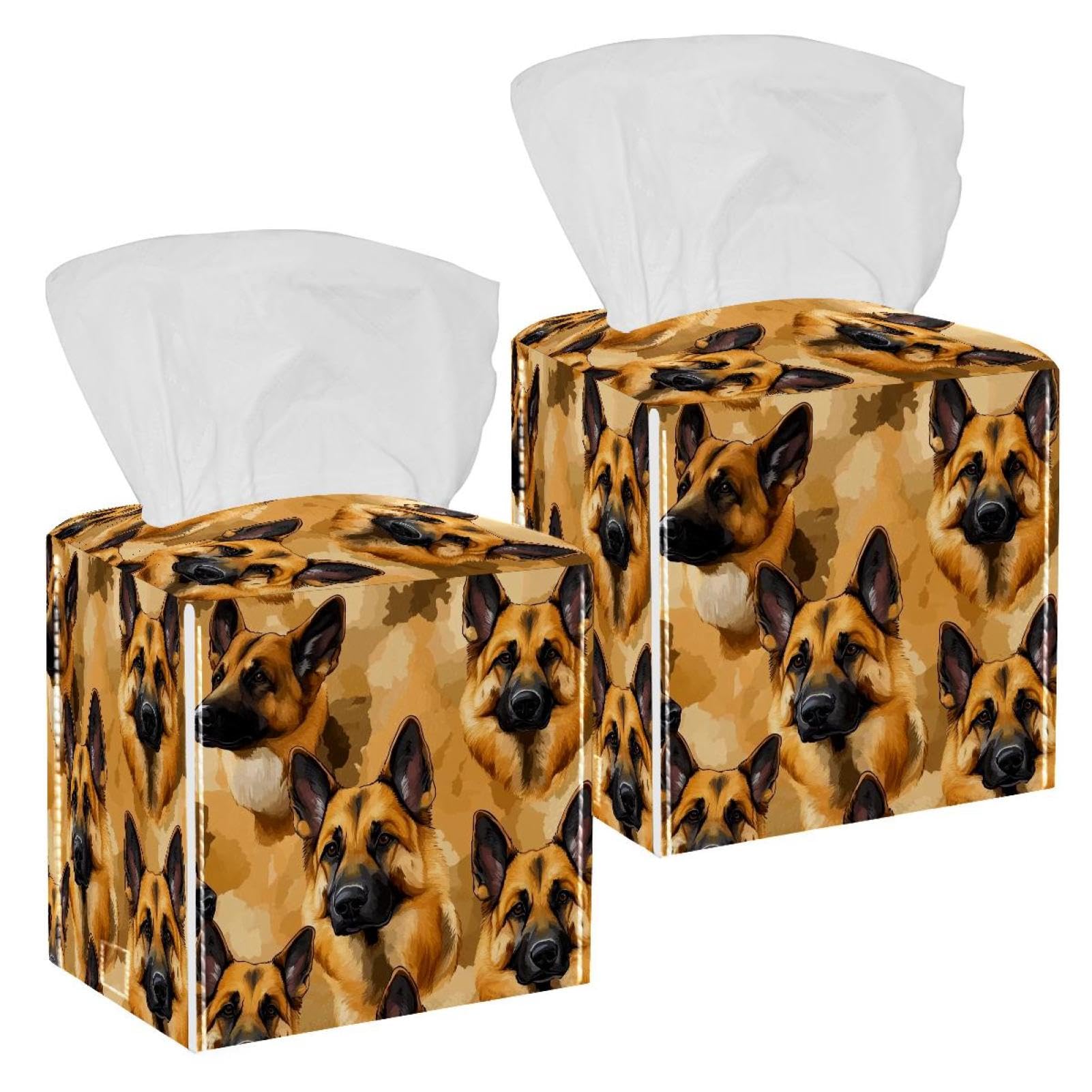 Cool Dog Tissue Box Cover, 2 Pack PU Leather Square Facial Tissue Dispenser Box holder for Home Office Car