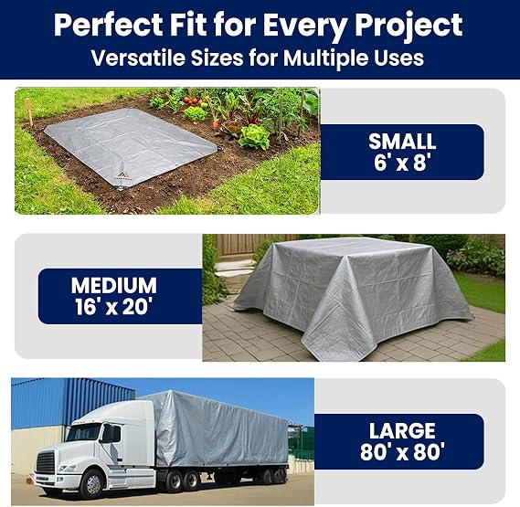 Tarps Now 6x8 ft Heavy Duty Waterproof Tarp | 12 Mil Silver Poly Tarpaulin with Aluminum Grommets | Large Outdoor Weatherproof Cover for Roof, Landscaping | UV Resistant Tarp with Reinforced Edges