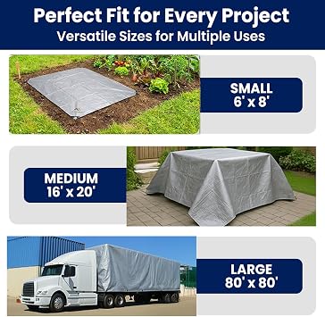 Tarps Now 6x8 ft Heavy Duty Waterproof Tarp | 12 Mil Silver Poly Tarpaulin with Aluminum Grommets | Large Outdoor Weatherproof Cover for Roof, Landscaping | UV Resistant Tarp with Reinforced Edges