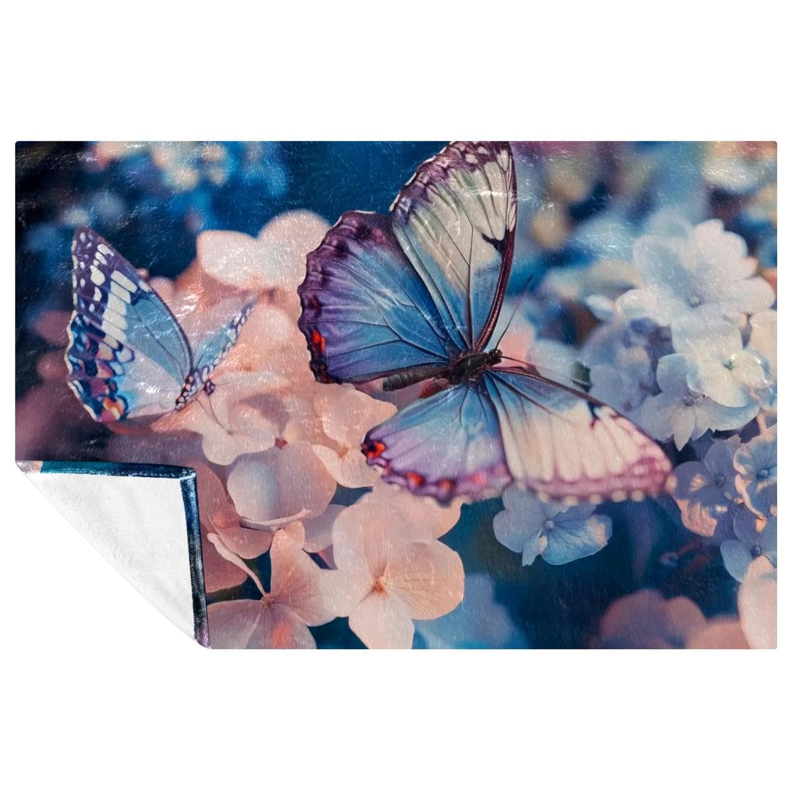 Couverture chaude imprimé papillon hortensia pour stopper le froid sur votre lit ou canapé